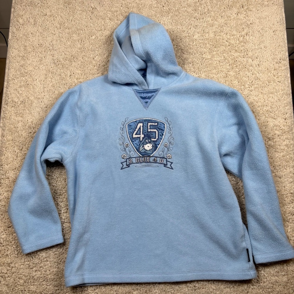 Disney Eeyore Fleece Hoodie Blue Embroidered 2 Blue‎ 4 U Pullover Small